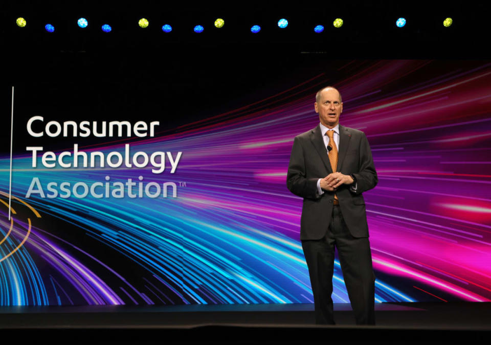 <div class="inline-image__caption"><p>Gary Shapiro, president and CEO of the Consumer Technology Association, delivers a keynote address at CES 2022.</p></div> <div class="inline-image__credit">Ethan Miller / Getty Images</div>