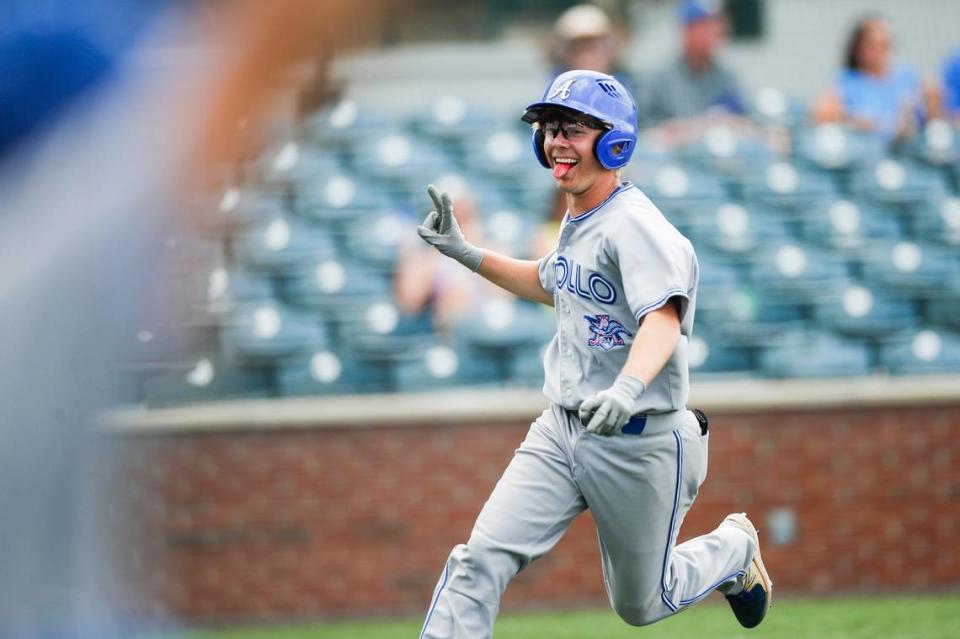 Apollo’s Josh Mayes scores a run against Lexington Catholic during the KHSAA Baseball State Tournament at Counter Clocks Field on Saturday.