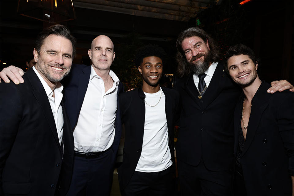 Charles Esten, Shannon Burke, Jonathan Daviss , Charles Halford, Chase Stokes attend Los Angeles Premiere of Netflix's Outer Banks Season 3 after Party at Baltaire on February 16, 2023 in Los Angeles, California.