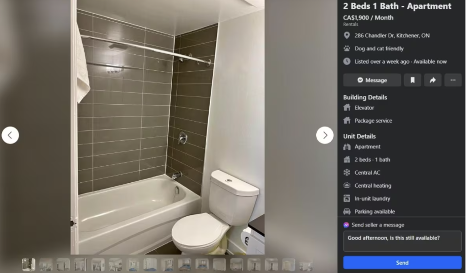 A photo of the bathroom included in the online ad for the fake Kitchener rental unit. (Facebook Marketplace )