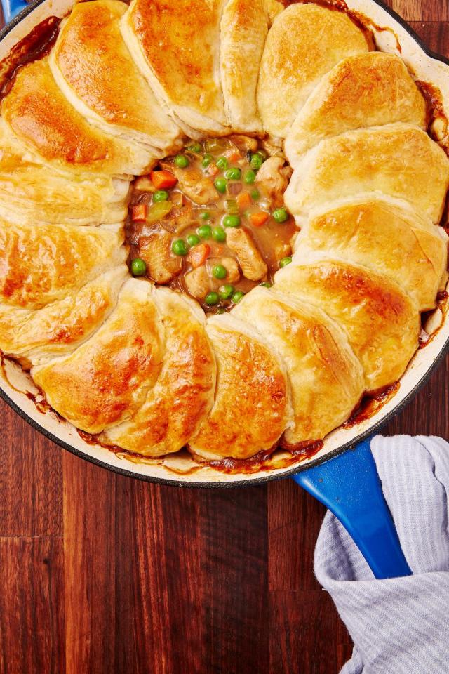 Future chicken pot pie, frying up the chicken on a Lodge pizza pan