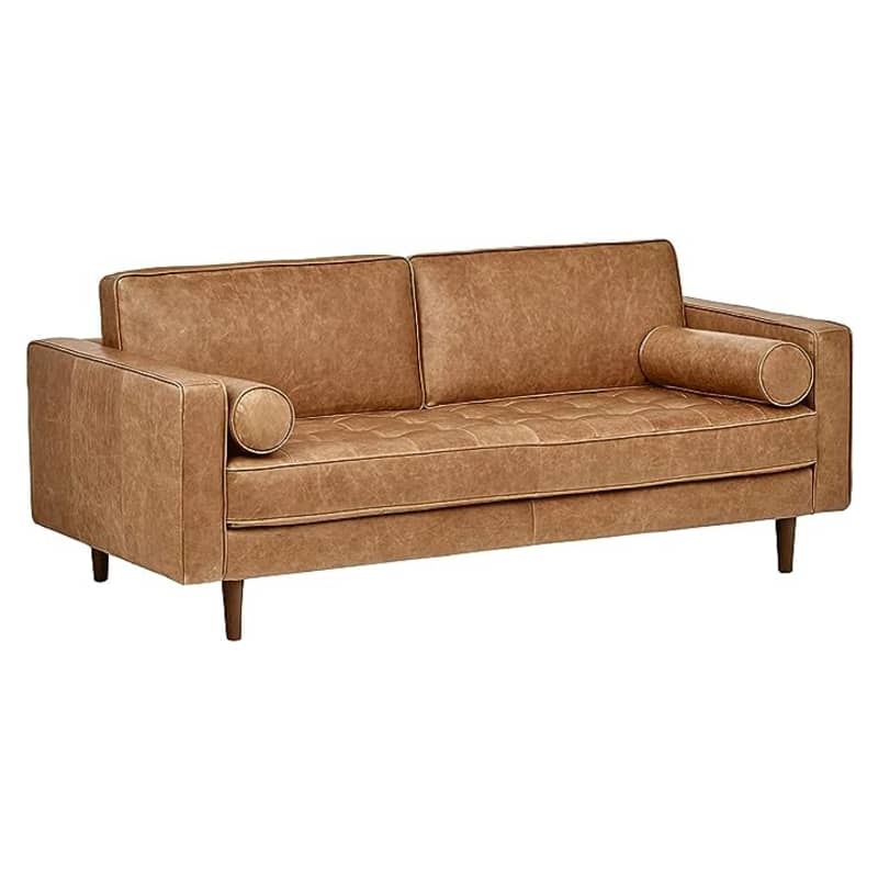 Rivet Aiden Mid-Century Modern Tufted Leather Loveseat Sofa