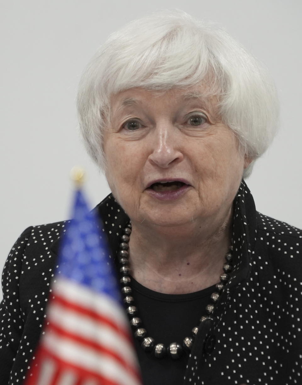 U.S. Treasury Secretary Janet Yellen speaks while visiting a factory assembling electric scooters in Hanoi, Vietnam on Thursday, July 20, 2023. The U.S. considers building strong economic and security ties with Vietnam a priority, Yellen said as she met with Vietnamese officials in a visit aimed at fortifying America's relations across Asia. (AP Photo/Hau Dinh)