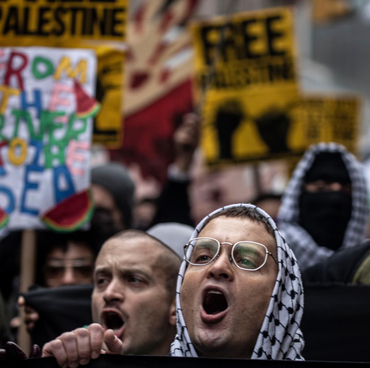 Several thousand pro-Palestinian supporters rally in Union Square in New York City Jan. 27, 2024. After the rally, the protestors marched down Broadway towards lower Manhattan.