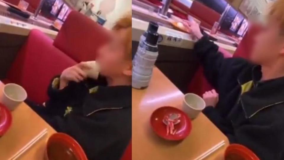一名少年在壽司郎亂舔醬油罐、茶杯，還將影片放到網路上，遭到大批網友公審。（圖／翻攝自推特）