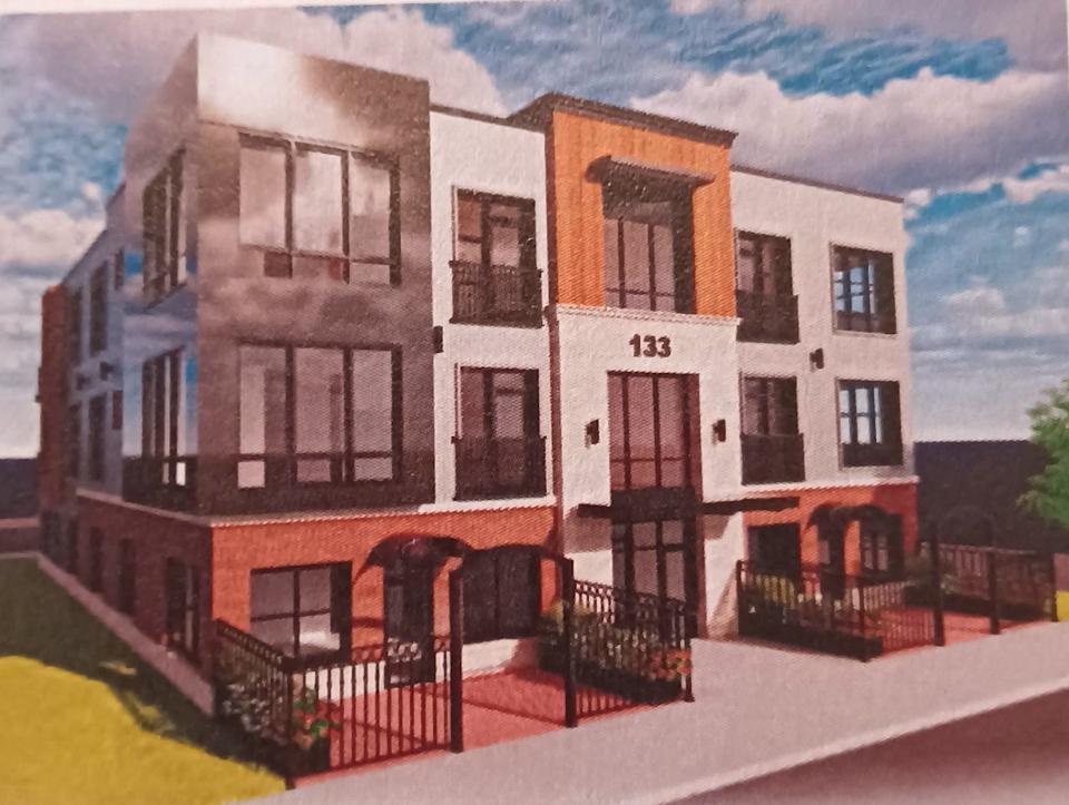 This rendering shows what a proposed apartment building along the west side of North Winter Street in downtown Adrian, constructed as part of the Downtown Adrian Riverfront project, could look like. The address on the apartment building is 133 N. Winter St., which is the former office and printing location for The Daily Telegram.