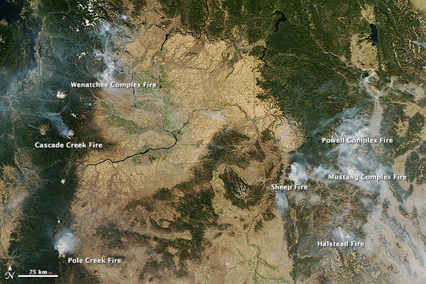 NASA's Aqua satellite captured images of several large fires burning in the Northwest on Sept. 17, 2012.