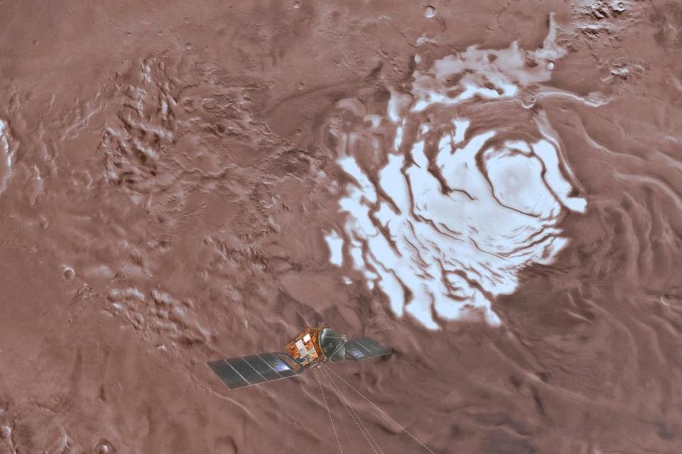 An artist's impression of the Mars Express spacecraft probing the southern hemisphere of Mars (AP)