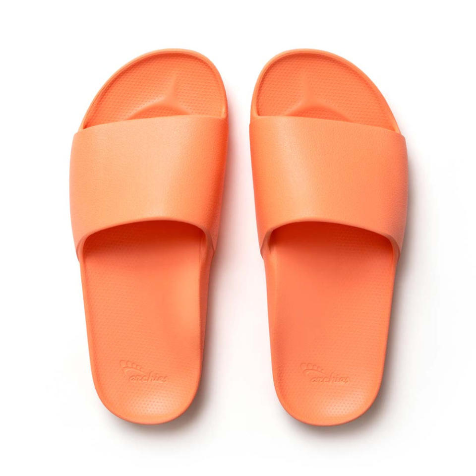 <p><a href="https://archiesfootwear.com/products/slides-classic-peach" rel="nofollow noopener" target="_blank" data-ylk="slk:Shop Now;elm:context_link;itc:0;sec:content-canvas" class="link ">Shop Now</a></p><p>Arch Support Slides</p><p>$60.00</p><p>archiesfootwear.com</p>