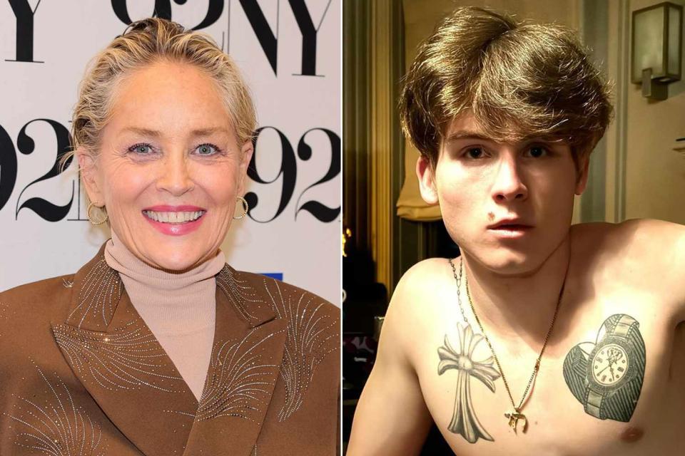 <p>Theo Wargo/Getty Images; Sharon Stone/Instagram</p> Sharon Stone and son Roan 