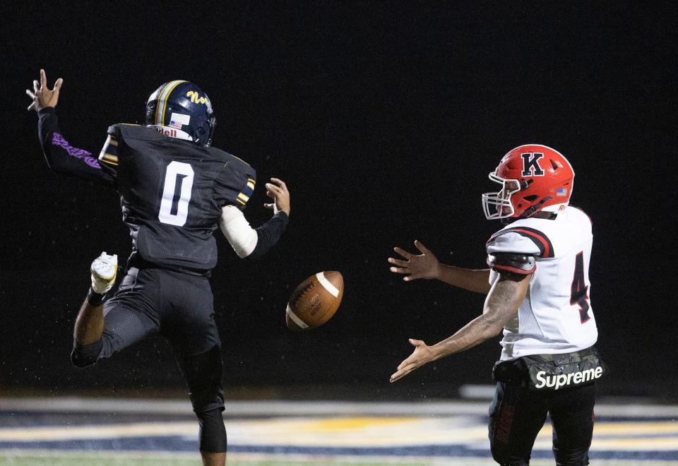 TRN Nasir Jackson breaks up a long pass down the sideline to Kingsway Darrell Brown. Toms River North football defeats  Kingsway in  Sectional Championship game in Toms River on November 11, 2022. 