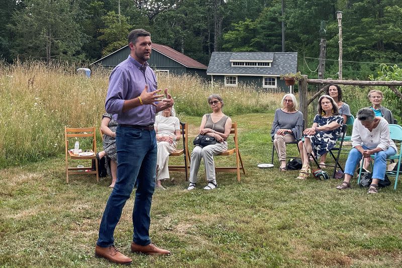 Democratic nominee for Congress, Pat Ryan addresses supporters in Woodstock, New York