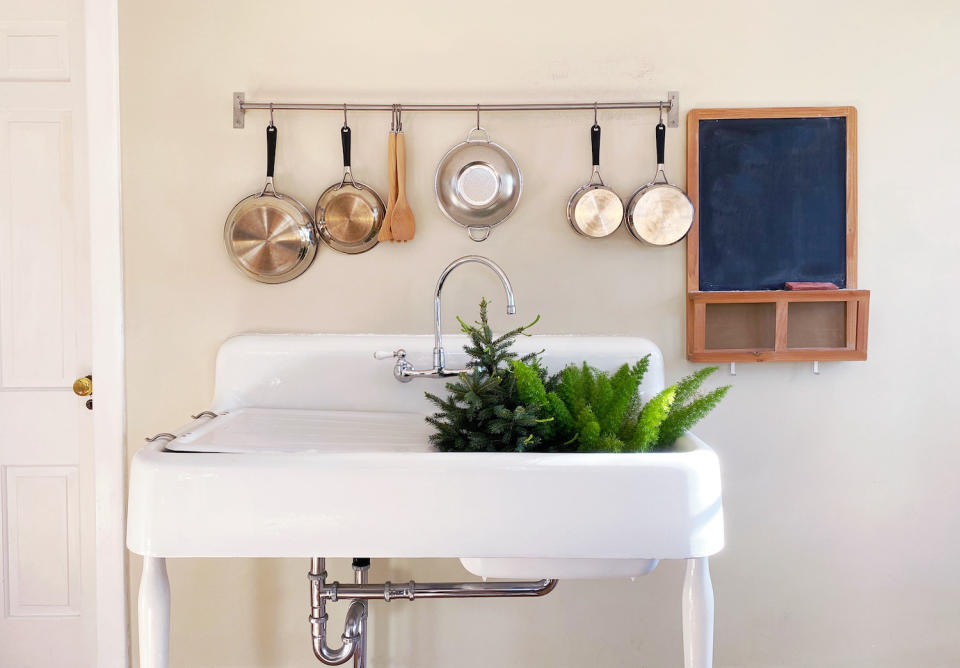 houseplant being watered in the sink