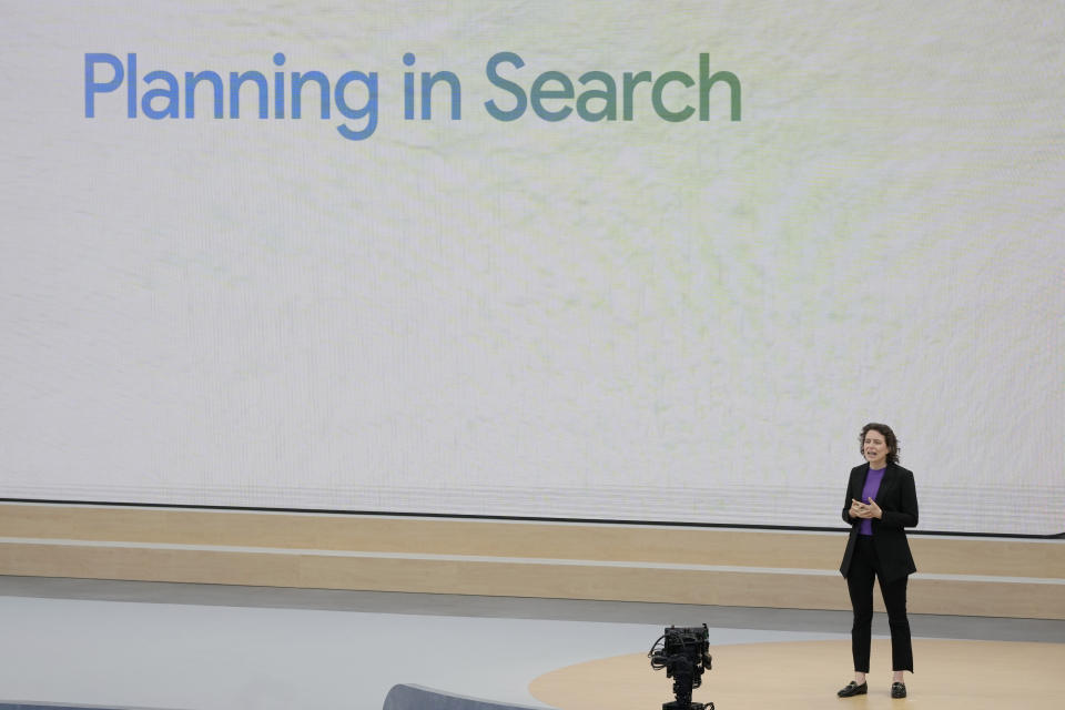 Liz Reid, Google head of Search, speaks at a Google I/O event in Mountain View, Calif., Tuesday, May 14, 2024. (AP Photo/Jeff Chiu)