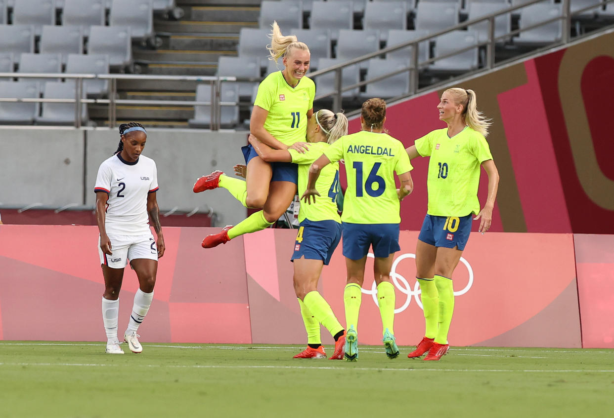 Stina Blackstenius (11) and Sweden dominated the USWNT in their Olympic opener. (Photo by Ian MacNicol/Getty Images)