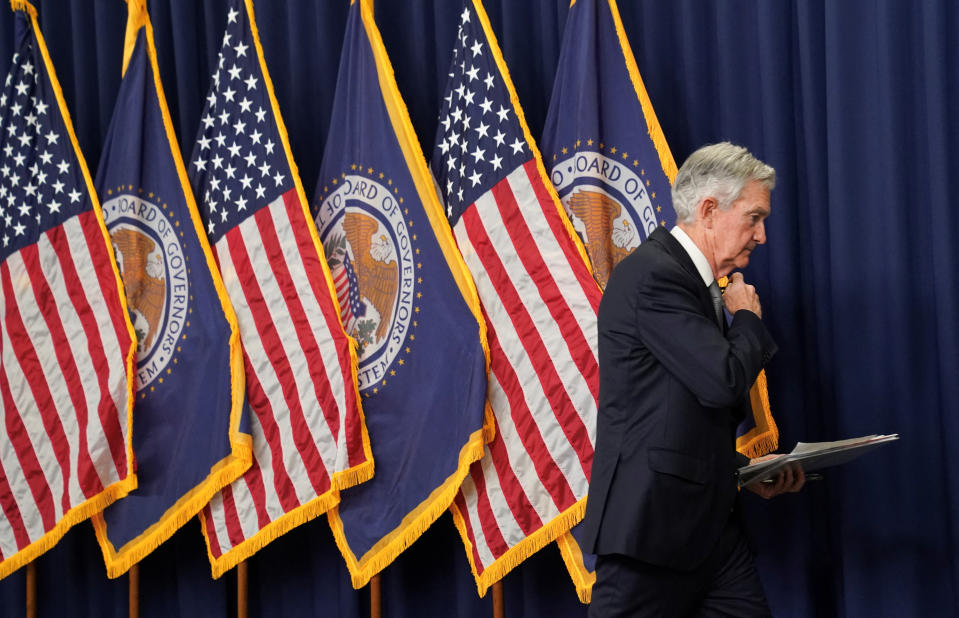 FTSE Federal Reserve Board Chairman Jerome Powell departs after holding a press conference following a closed two-day meeting of the Federal Open Market Committee on interest rate policy at the Federal Reserve in Washington, U.S., November 1, 2023. REUTERS/Kevin Lamarque