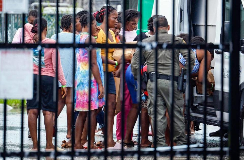 Haitian migrants prepare to depart the U.S. Customs and Border Protection station in the Middle Florida Keys city of Marathon Wednesday, June 26, 2024. They were among a group of almost 120 people who arrived earlier in the morning on a migrant boat in Key West.