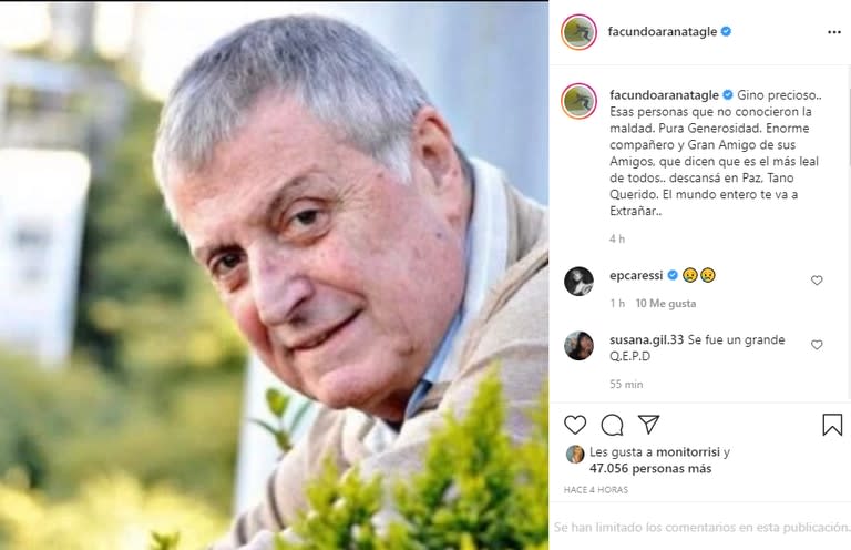 La sentida despedida de Facundo Arana a Gino Renni en Instagram