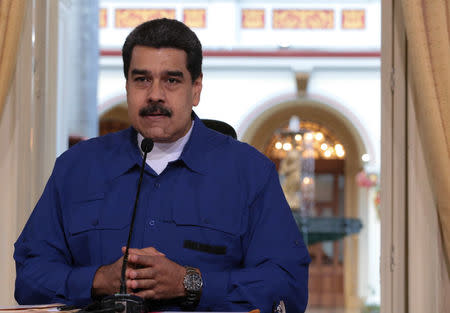 Venezuela's President Nicolas Maduro speaks during a meeting with ministers in Caracas, Venezuela January 11, 2018. Miraflores Palace/Handout via REUTERS