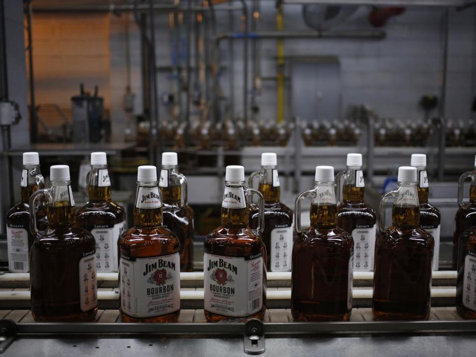 Bottles of Jim Beam bourbon at the company's distillery. Bourbon whiskey is one of those products hit: Getty