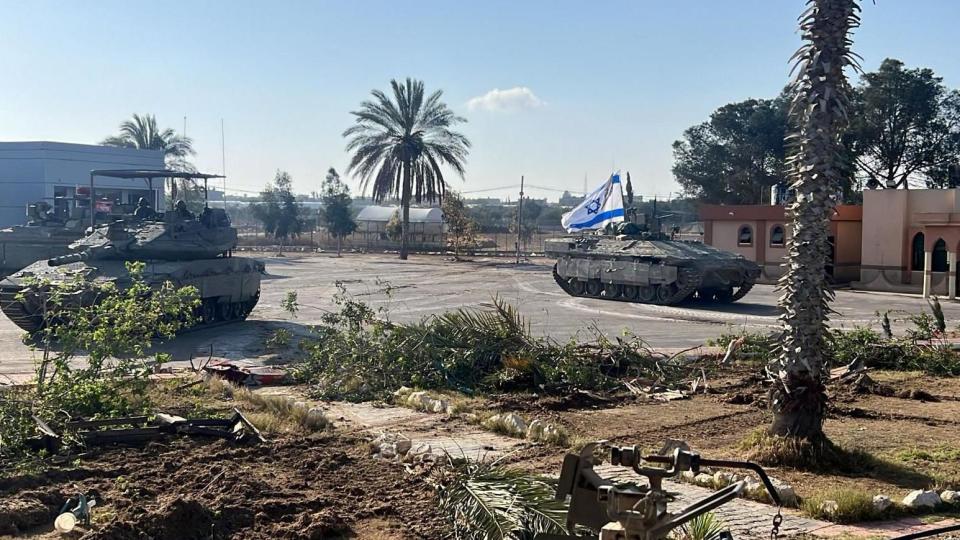 Israel Defense Forces handout showing Israeli tanks at the Gazan side of the Rafah border crossing with Egypt (7 May 2024)