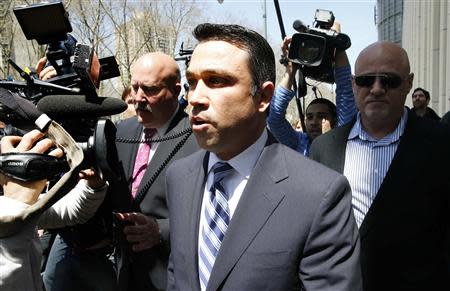 U.S. Representative Michael Grimm (R-NY) exits the Brooklyn Federal Courthouse in the Brooklyn Borough of New York April 28, 2014. REUTERS/Mike Segar