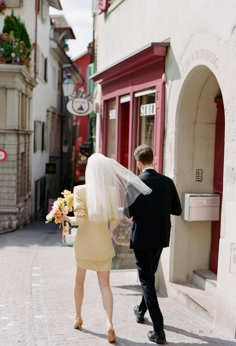 The Bride Wore a Vintage Suit for Her Switzerland Elopement