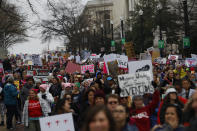 <p>Protesters gather during the Women’s March on Washington, Jan. 21, 2017, in Washington, D.C. (Aaron P. Bernstein/Getty Images) </p>