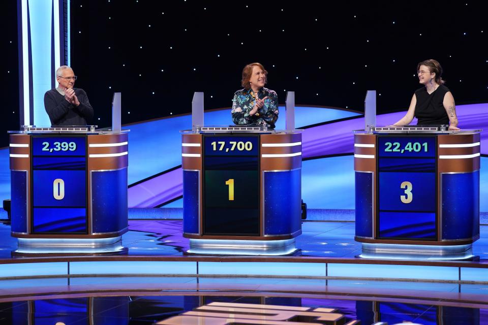 Mattea Roach wins a game against Amy Schneider and Sam Buttrey. | ABC