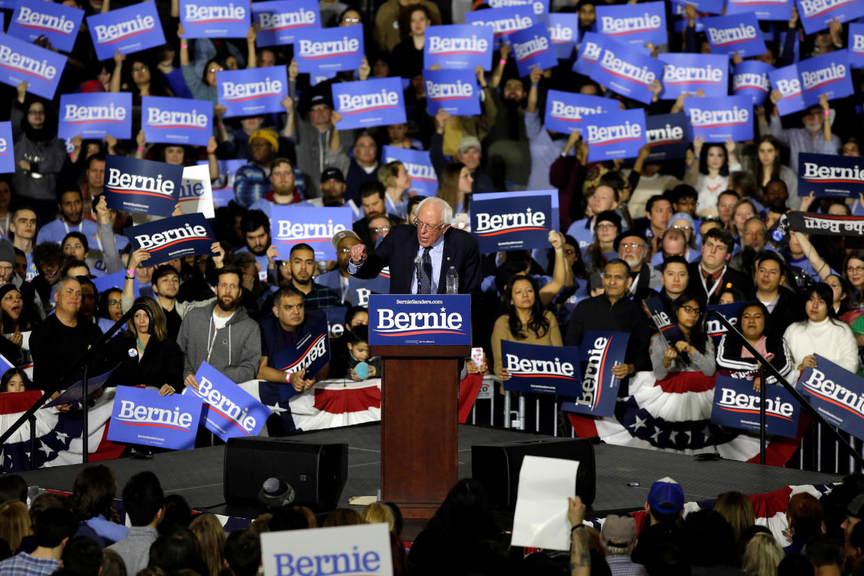 Sen. Bernie Sanders, I-Vt., speaks at a rally in Chicago on Sunday. (Photo: Joshua Lott/Reuters)
