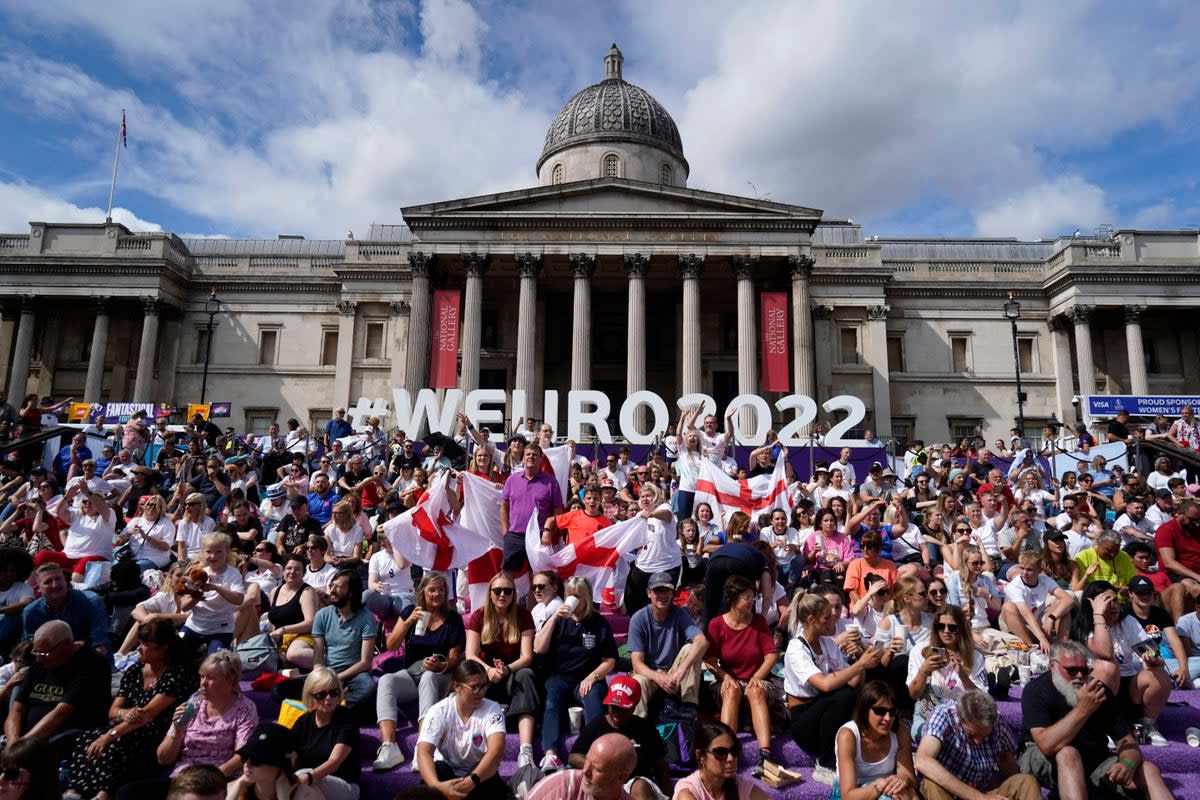 England fans watching the Lionesses play in the final of the Womens Euros (AFP via Getty Images)