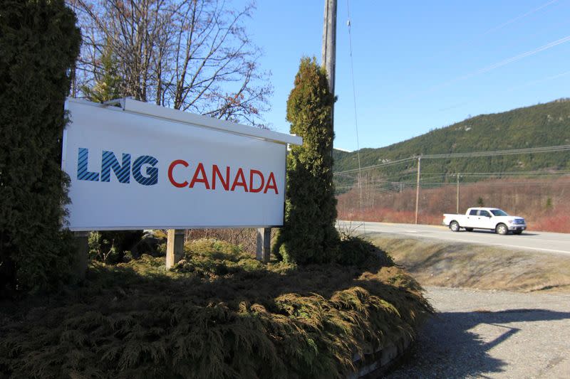 FILE PHOTO: The entrance to Shell's LNG Canada project site is shown in Kitimat in northwestern British Columbia