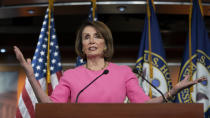 Speaker of the House Nancy Pelosi, D-Calif., meets with reporters at the Capitol in Washington, Thursday, May 23, 2019. (AP Photo/J. Scott Applewhite)