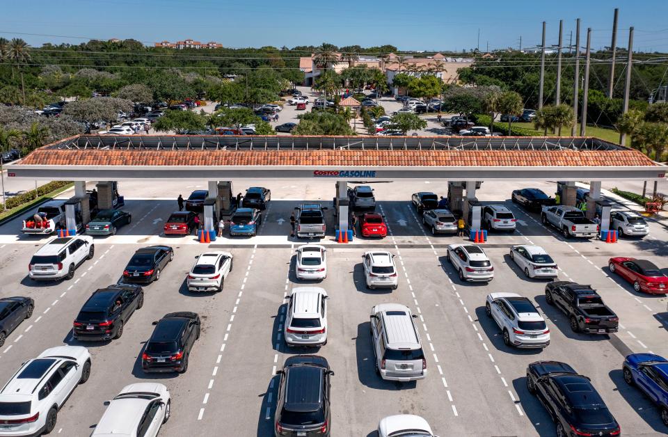 Members get gas at the Costco Gas Station at 
17800 Congress Avenue on April 5, 2024 in Boca Raton, Florida.