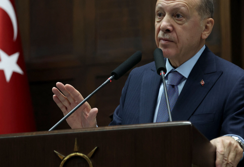 Tayyip Erdogan delivering a speech during his party's group meeting at the Turkish Grand National Assembly in Ankara (AFP via Getty Images)