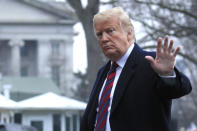 President Donald Trump walks on the South Lawn upon arrival at the White House in Washington, Saturday, Jan. 19, 2019, after attending the casualty return at Dover Air Force Base, Del., for the remains of four Americans killed in a suicide bomb attack in Syria.. (AP Photo/Manuel Balce Ceneta)