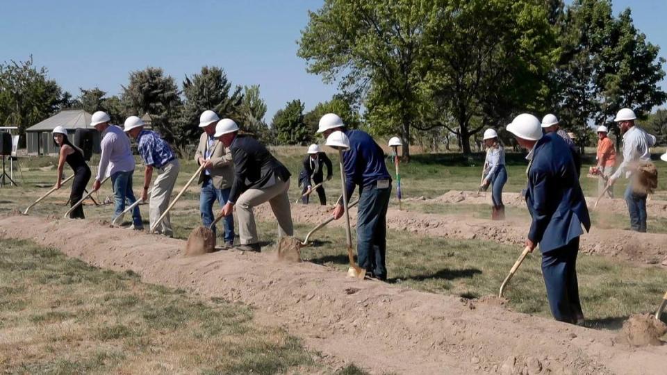 Supporters of Idaho Youth Ranch join in Thursday’s ground-breaking ceremony.