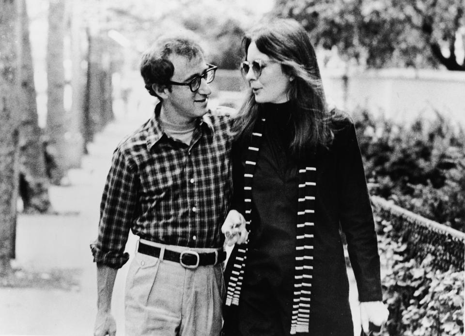 American actors Diane Keaton and Woody Allen walk along a street and talk in a scene from 'Annie Hall,' directed by Allen, New York, New York, 1977.&nbsp;