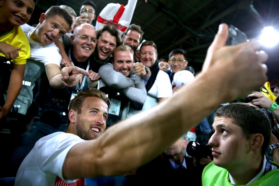 <p>Those fans in the stadium got the chance to celebrate with the players, including Harry Kane, as the team looked ahead to the match against Sweden. (Picture: PA) </p>