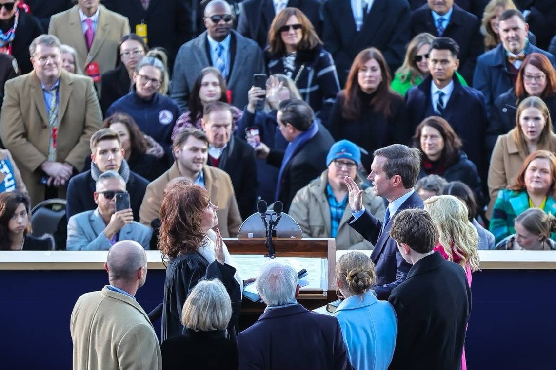 Gov. Andy Beshear took the oath of office for his second term Tuesday in Frankfort, Ky.