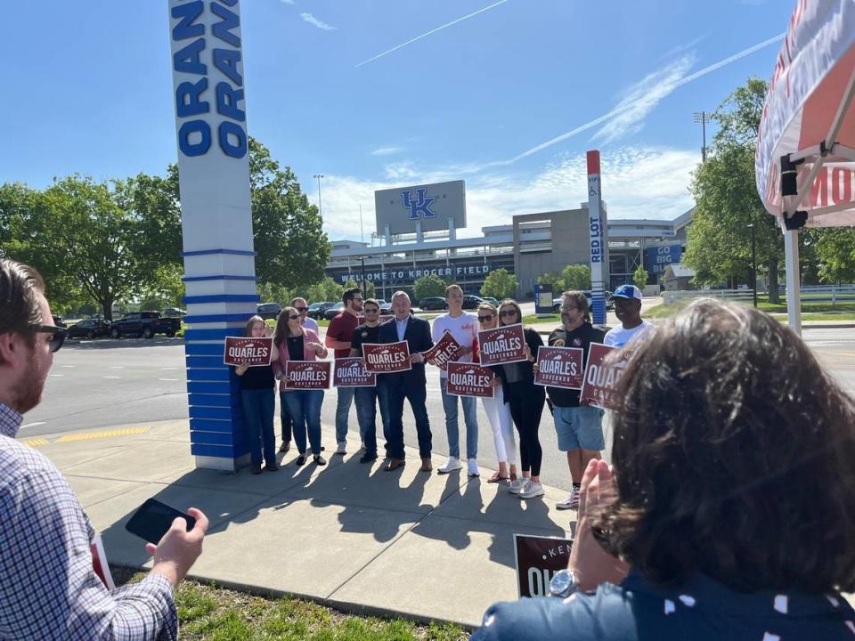 Commissioner of Agriculture rallies support in front of Kroger Field for his campaign for the GOP gubernatorial nomination