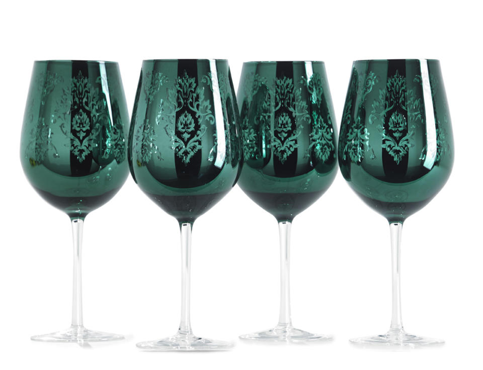 This undated publicity image provided by HomeGoods shows emerald glasses. Baccarat offers an emerald green wine glass, but these glasses from HomeGoods are considerably less expensive. www.homegoods.com (AP Photo/Homegoods)