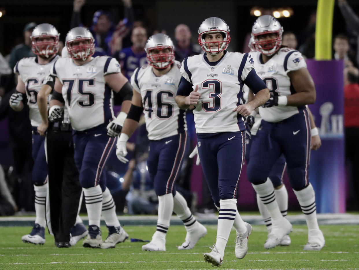 The New England Patriots’ Stephen Gostkowski (3) will be among the top kickers off the board in 2018 fantasy drafts. (AP Photo/Tony Gutierrez)