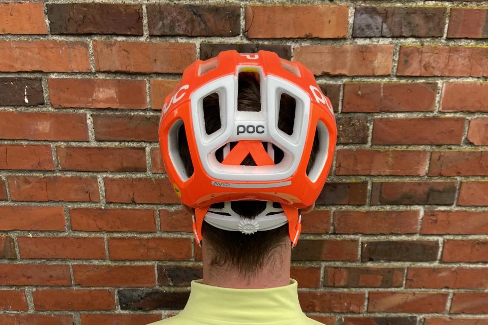POC Ventral Tempus MIPS bike helmet shown on the head and from the rear