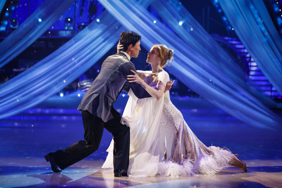 Strictly Come Dancing 2023,11-11-2023,TX8 - DRESS RUN,Angela Scanlon and Carlos Gu, DRESS RUN EMBARGO
++Publication of this image is strictly embargoed until 19:25 hours Saturday 11th November 2023++,BBC,Guy Levy