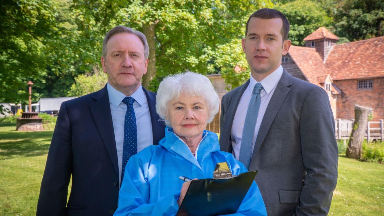 Fleur Perkins (ANNETTE BADLAND), DCI John Barnaby (NEIL DUDGEON) and DS Jamie Winter (NICK HENDRIX) in Midsomer Murders