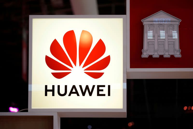 FILE PHOTO: Logo of Huawei is seen at VivaTech fair in Paris