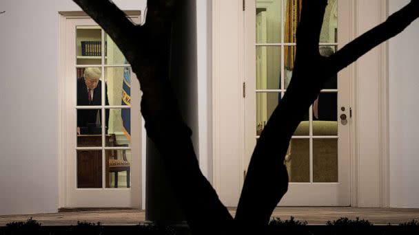 PHOTO: In this Jan. 4, 2021, file photo, President Donald Trump is seen in the Oval Office of the White House, in Washington, D.C. (Brendan Smialowski/AFP via Getty Images, FILE)