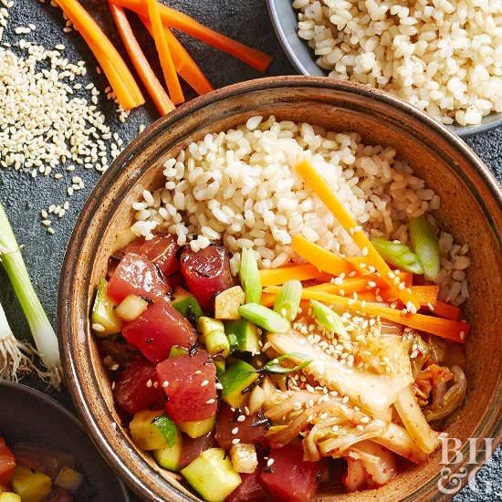Grain bowls make mealtime a breeze and feature fresh, healthy ingredients. Thanks to the nature of meals in a bowl, each of these grain bowl recipes include multiple food groups. Don't feel like you have to stick strictly to the recipe—add an egg to your quinoa bowl, swap goat cheese for feta, or switch up the grain called for and use your favorite.