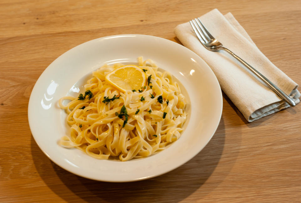 A plate of lemon pasta.